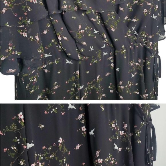 Torrid Black Floral Print Chiffon Ruffled Wrap Dress Size 2 / 2X Mini Flowy - Picture 7 of 11